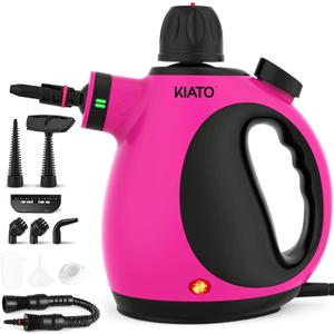 Kiato Handheld Steam Cleaner, 10 in 1 Hand Held Steamer for Cleaning, Portable Pressurized Steamer for Home Use, Bathroom, Mini Steam Cleaners for Upholstery Furniture Sofa Couch Floor Tile Grout (Shock Pink)