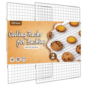 Cooling Rack for Baking 2-Pack, 16x10 Inches Baking Rack, Thick Wire Cookie Rack for Cooking, Roasting, Grilling, Drying, Oven Safe, Fits Half Sheet Pan, Silver