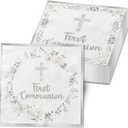 First Communion Napkins Decorations, 40Pcs Silver Communion Napkins God Bless Baptism Birthday Supplies Paper Napkins for Christening Celebration Baby Shower Communion Party Supplies