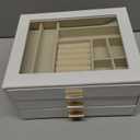 Jewelry Box with Glass Lid,3-Layer Jewelry Boxes for Women,PU Leather Jewelry Organizer with 20-Grid Earring Drawer & Movable Dividers for Necklaces Rings - Cloud White