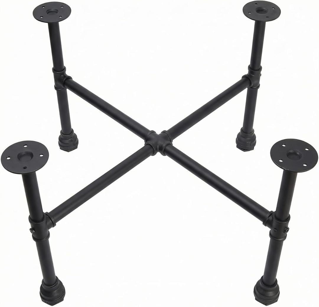 Industrial Round Coffee Table, Circle Wood Pottery Barn Coffee Table with Heavy Duty Metal Pipes Legs, Accent Cocktail Table Center Table with Open Shelf Storage for Living Room Home