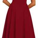 OFEEFAN Summer Dresses for Women Square Neck Corset A Line Maxi Dress Ruffle Ruched Waist Flowy Outfits (Red, S)