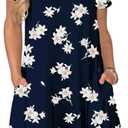 Women's Casual T Shirt Dress Summer Short Sleeve Swing Dresses with Pockets (X-Large, Blue-lily)