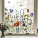 ADD.HERES Window Privacy Film, Colorful Floral Window Stickers, Removable DIY Bouquet Static Clings, Decals for Home School Office Party Supplies, Butterfly Among The Flowers, 17.5 x 78.7 in