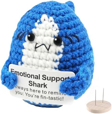 Set of 2 Pack, Sqsxgz Positive Crochet Animals,Emotional Support Shark,Emotional Support Plush,Cute Knitted Shark Gifts
