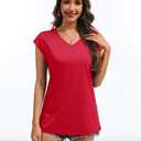 YUCOLEN Women's Cap Short Sleeve Tunic Tops V Neck Cotton T-Shirts UPF50+ Soft Breathable Summer Basic Tee, Red, XL (Red, XL)