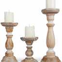 Mela Artisans Wooden Pillar Candle Holders | Tuli Design | Set of 3 Mango Wood Candlesticks | Whitewash | Sizes 6" & 9" & 12" | Decorative Centerpiece for Table | Mantel | Wedding | Living Room Decor