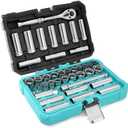 3/8"Drive Socket Set SAE And Metric Socket Ratchet Handle Extension Bar 40 pc.
