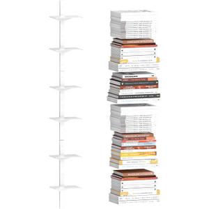 Invisible Floating Bookshelf for Wall Mounted, 3 Pack White Spine Book Tower, 6 Tier Vertical Book Organizers, Heavy Duty Metal Bookshelf for Home, Office, Bedroom, Kids Room