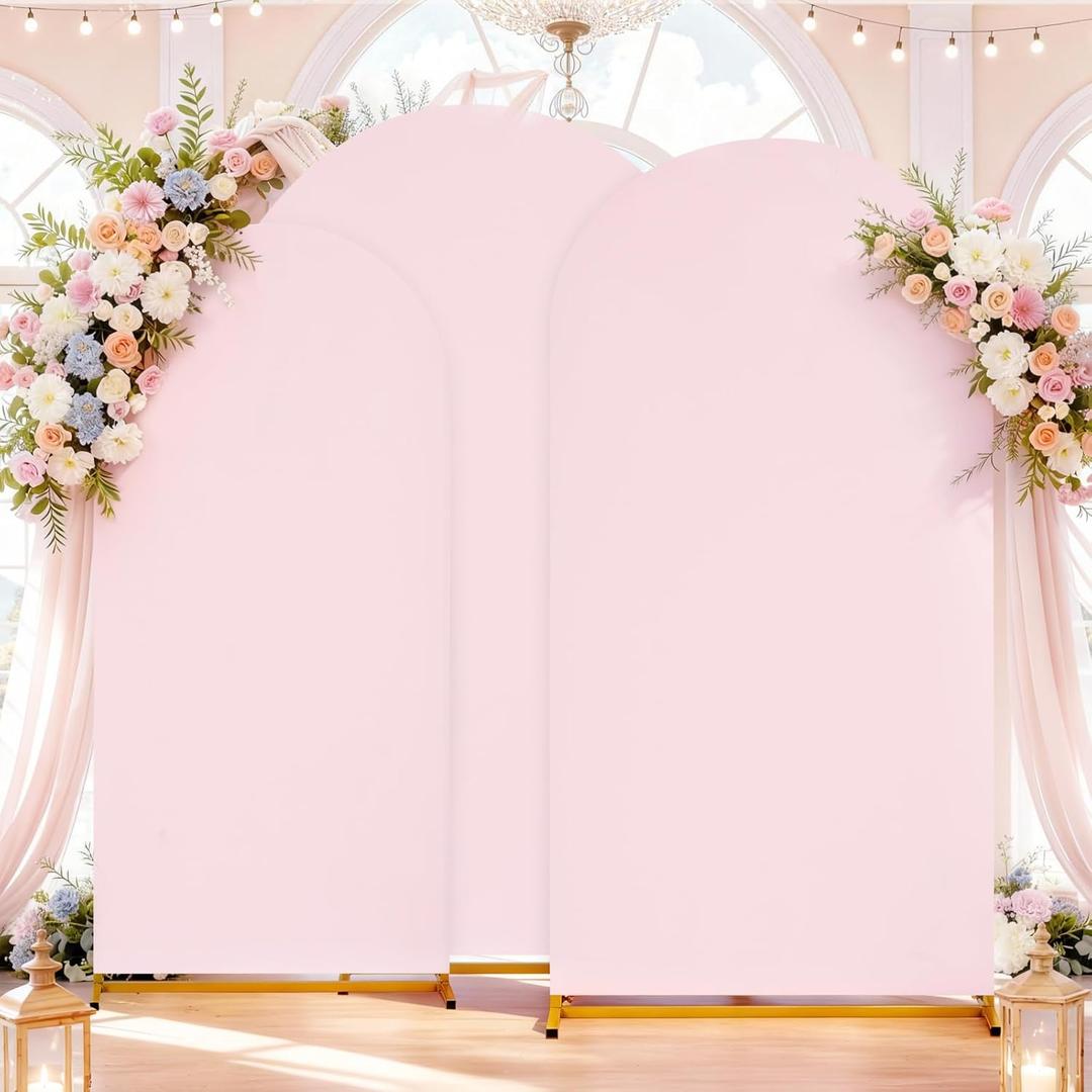 SoarDream Wedding Arch Covers Pink Spandex Arch Stand Covers Set of 3 Pink Round Top Blushing Chiara Arch Covers 6FT 6.6FT 7.2FT for Wedding Bridal Shower Decor