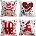 Valentines Day Pillow Covers, Valentines Decorations Indoor Pillow Covers 18x18 Set of 4 Red Buffalo Plaid Gnomes, Valentine Day Decor Throw Pillow Covers for Couch Sofa Living Room Outdoor