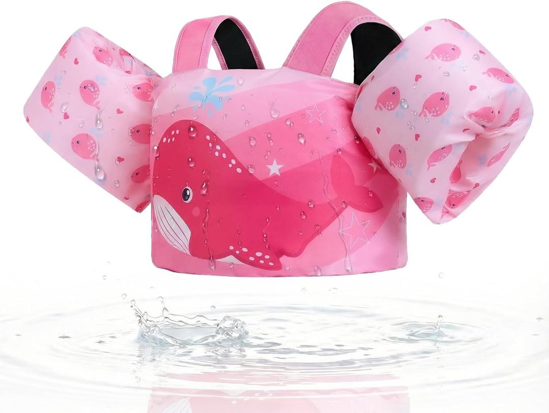 Gogokids Toddler Swim Vest for Kids 24-66 lbs, Swimming Pool Floats Vest[CPC Certified & Adjustable Fit] Toddler Arm Floaties Swim Jacket Water Wings for Beach Puddle Pool Jumper Boys Girls 1-6 Years (Pink Whale)