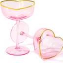 2 Pack Wedding Heart Shaped Champagne Flutes Pink Coupe Martini Glasses Cocktail Toasting Glasses Wine Cups with Gold Rim for Bridal Shower Celebrations Girl Birthday Party Supplies(Classic)