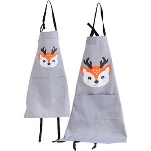 Mother & Daughter Gifts Aprons Kitchen Baking Painting Cotton Animal Prints Deer Head Grey Apron with Pockets for Mommy and Me Parent & Kid Children Girls Boys Baking Cooking Painting