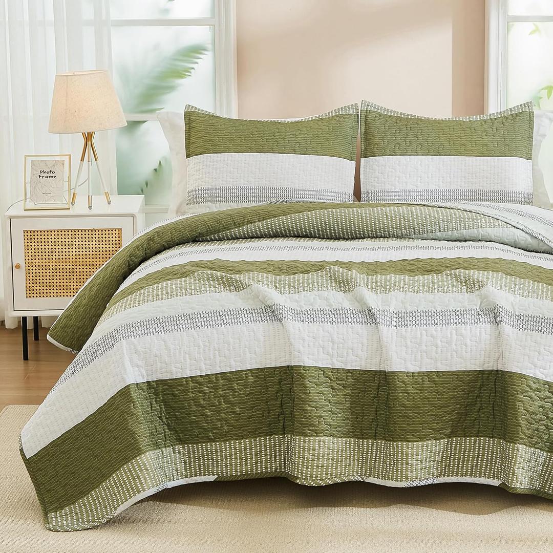 Andency Stripe Quilt Set Twin(68x86Inch), 2 Pieces (1 Striped Quilt and 1 Pillowcase) Purple and Grey Patchwork Bedspread Coverlet Set, Soft Microfiber Quilted Bedding Set