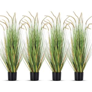 Jexine 4 Pieces Faux Plants Outdoor 4 ft Tall Artificial Grass Plant Potted Artificial Setaria Grass Faux Greenery Floor Plants for Housewarming Gift House Garden Lobby Outdoor (Green)