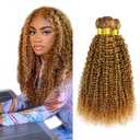 Honey Blonde Bundles Huamn Hair Highlight Curly Wave Human Hair Bundles 20 20 20 Inch Brazilian Virgin Remy Hair Extensions Deals #P2730 Honey Brown Bundle