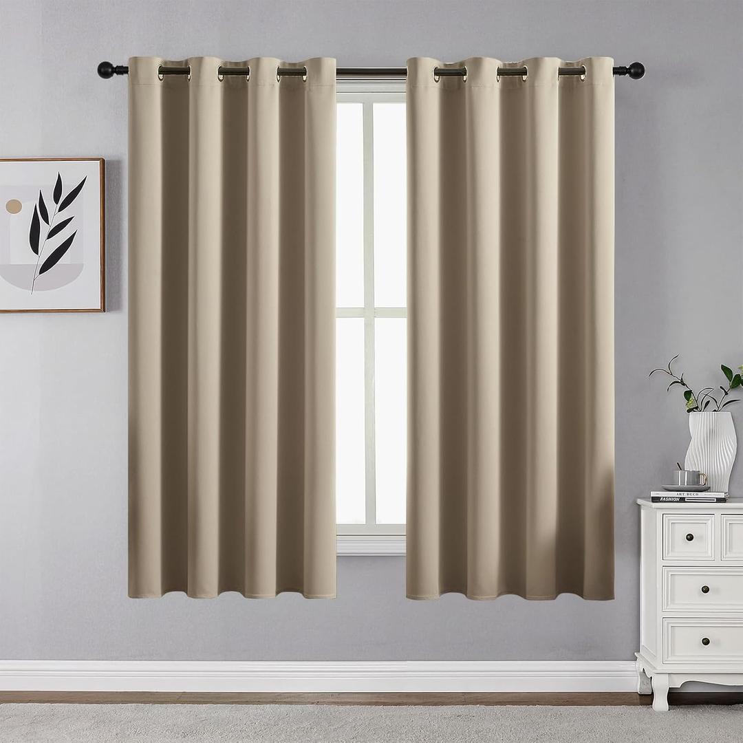 CUCRAF Beige Blackout Curtains 54 inch Length 2 Panels Set, Room Darkening Drapes for Living Room Bedroom, Thermal Insulated Light Blocking Grommet Window Curtain (W52 x L54 Inch)