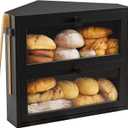 WOWLIVE Corner Bread Box for Kitchen Countertop, Large Double Layer Bread Storage Container for Homemade Bread, Black Bread Holder for Kitchen Counter, Under Cabinet Organizer (Black, Medium)