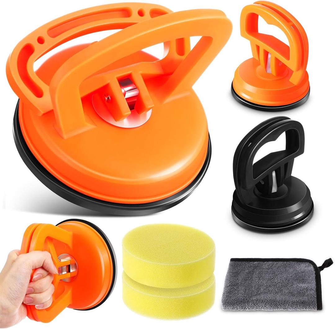 Baderke 5 Packs Car Dent Puller, Dent Repair Kit: Puller Dent Suction Remover Tool with Rag and Sponge for Car Body Dent, Glass, Screen, Tiles & Lifting Objects Moving(Orange+Black+Orange)