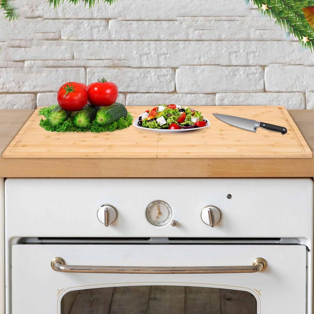 Defined Deco 22" x 30" Foldable Bamboo Cutting Board, Versatile Wooden Chopping Board for Food Pre, Stove Top Cover, Wooden Sink Cover, Fruits Breakfast Serving Tray, Kitchen Storage Tray