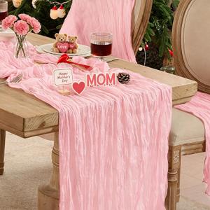 6 Pack Light Pink Table Runner Graduation Cheesecloth120 Inch Boho Rustic Gauze 10 FT Cheese Cloth Table Runners Decorations for Mother's Day Birthday Baby Shower Wedding Holiday Home Party Decor