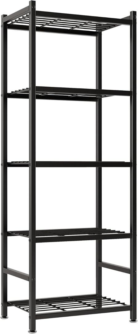 Storage Shelves, 5-Tier Metal Shelving Unit with Adjustable Feet, Compact Shelf Organizer for Garage, Kitchen, Pantry and Closet Organization,17.7" x 11.8" x 56.3", Black