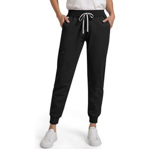 Medical Scrub Pants for Women Jogger Scrub Pants with 5 Pockets Drawstring Cargo Pants Mid-Rise Womens Scrubs Pant (Small, Black)