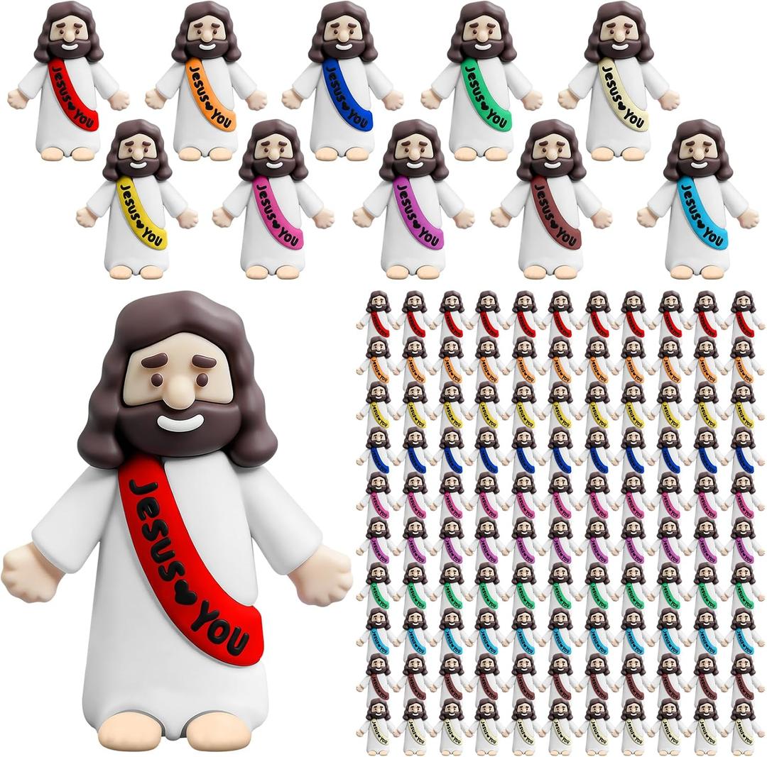 110 Pcs Little Jesus Figures, 10 Colors Mini Jesus Figurines in Bulk, Tiny Baby Jesus to Hide and Seek, Religious Christian Gifts for Easter Egg Stuffers, Sunday School Rewards & Baptism Favors