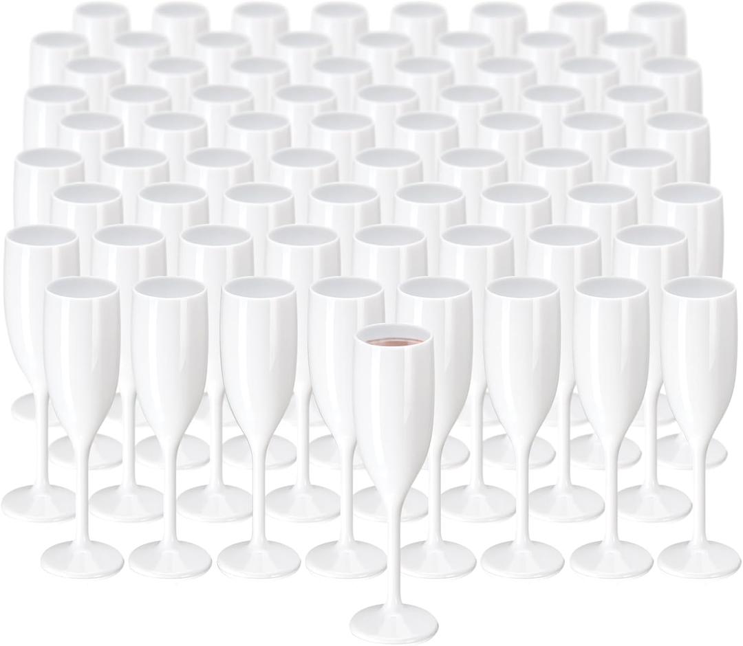 XUWAIDSGN Acrylic Champagne Flutes Toasting Glasses Unbreakable Mimosa Bar Glasses Reusable Wine Glasses Vintage Champagne Flutes Stemmed Drinking Cups 5.4 OZ for Christmas Birthday (100, white)