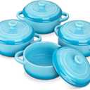 LOVECASA Mini Cocotte Set, 12 OZ Small Casserole Dishes with Lids, Soup Bowls With Handles, Individual Ramekins, Oven, Microwave & Dishwasher Safe, Set of 4, Blue