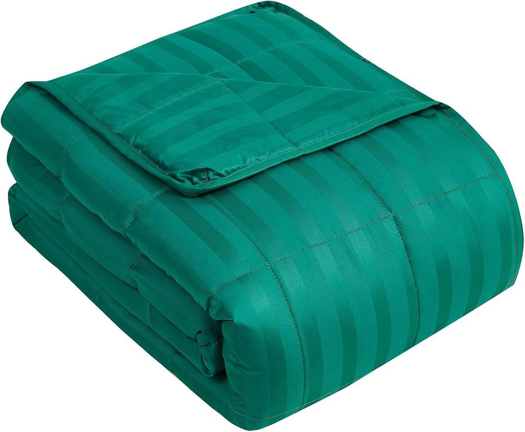 Weighted Blanket for Adults (20 lbs, 60" x 80", Glossy green Stripes) Heavy Blanket for Sleeping Perfect for 190-210 lbs, Queen Size Breathable Blanket with Premium Glass Bead, Machine Washable