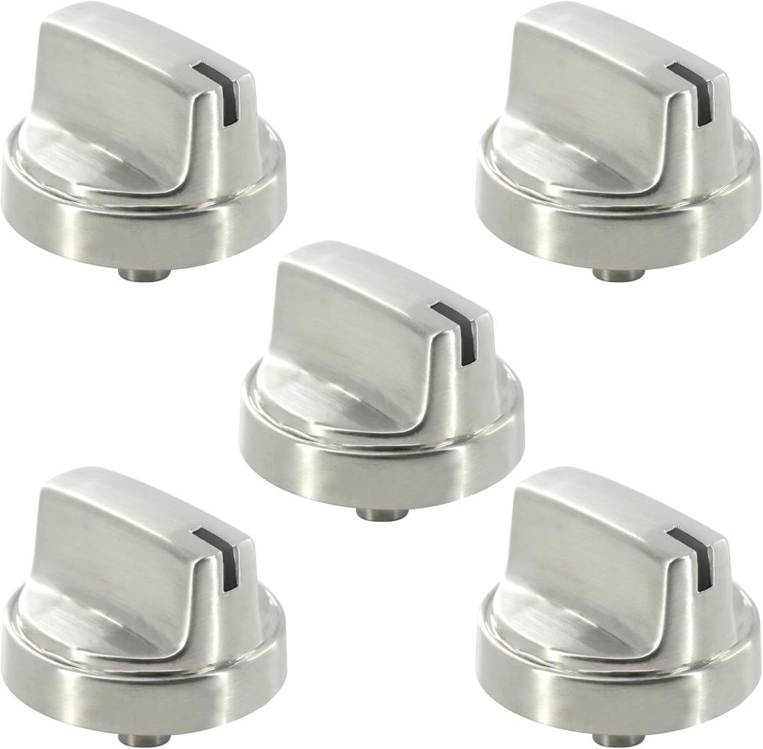 WB03X29300 Stainless Steel Top Surface Burner Knob Replacement for GE Range OEM, Geniune Stove Control D-Shaped Knob Parts, 5Pcs