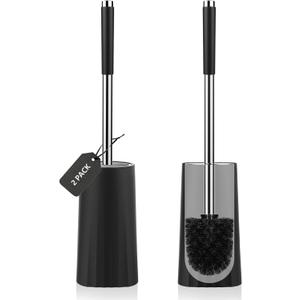 SetSail Toilet Brush, Compact Size Toilet Bowl Brush and Holder Toilet Brushes for Bathroom with Stainless Steel Handle Toilet Cleaner Brush with Durable Scrubbing Bristles, 2 Packs (Black)