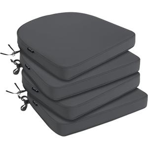 Favoyard Outdoor Chair Cushions 17"x16"x2" Set of 4 Waterproof Seat Cushion for Patio Furniture with 3-Year Fade Resistant Removable Cover Attach Straps Hidden Zipper Round Corner for Yard Garden (Dark Gray)