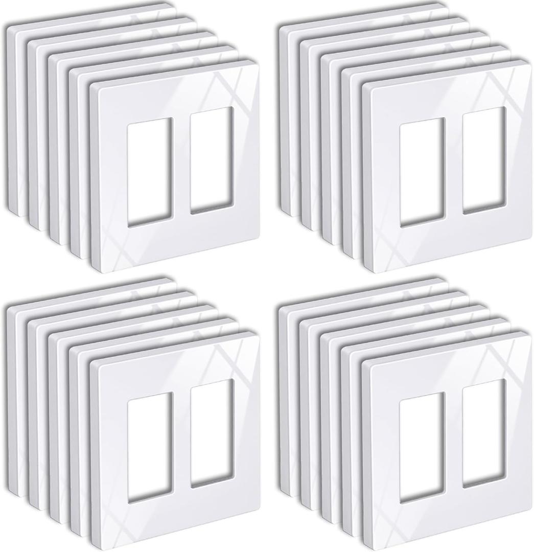 BESTTEN 20 Pack 2-Gang Screwless Wall Plate, USWP6 Gloss Snow White, Decorator Outlet Cover, H4.69 x W4.73, Light Switch Face Plate