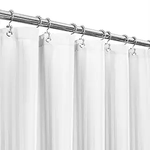 Barossa Design Fabric Shower Curtain 92 Inch Extra Long - Herringbone & Striped, Hotel Grade, Machine Washable, Water Repellent, 160 GSM Heavyweight, White