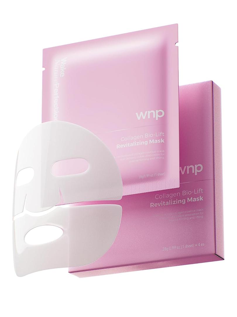 WNP 6D Bionic Collagen BioGel Mask Overnight Deep Hydration with 5.1% Collagen, Niacinamide, Hyaluronic Acid, Firming, AntiAging, Brightening for Sensitive Skin 28g x 4