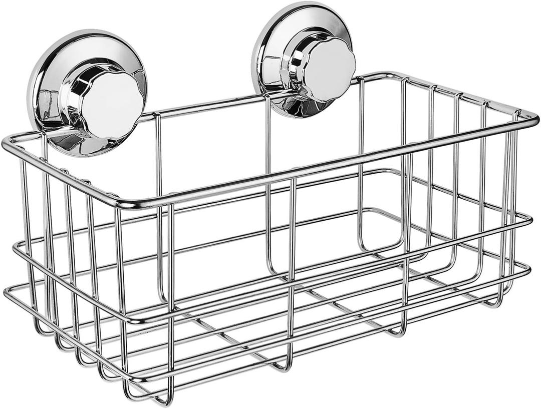 iPEGTOP Suction Cup Deep Shower Caddy Bath Wall Shelf for Large Shampoo Shower Gel Holder Bathroom Storage - Rustproof Stainless Steel (Chrome)