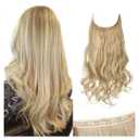 SARLA Hair Extensions Invisible Wire Dirty Blonde Highlight Wavy Curly Synthetic Hairpieces Balayage for Women Long 18 Inch Adjustable Headband No Clip