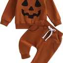 YINGISFITM Baby Boy Girl Valentines Outfit Lover Boy Sweatshirt Shirt Sweater Red Heart Pants Toddler Valentines Clothes (2-3T, Pumpkin Ghost Face)