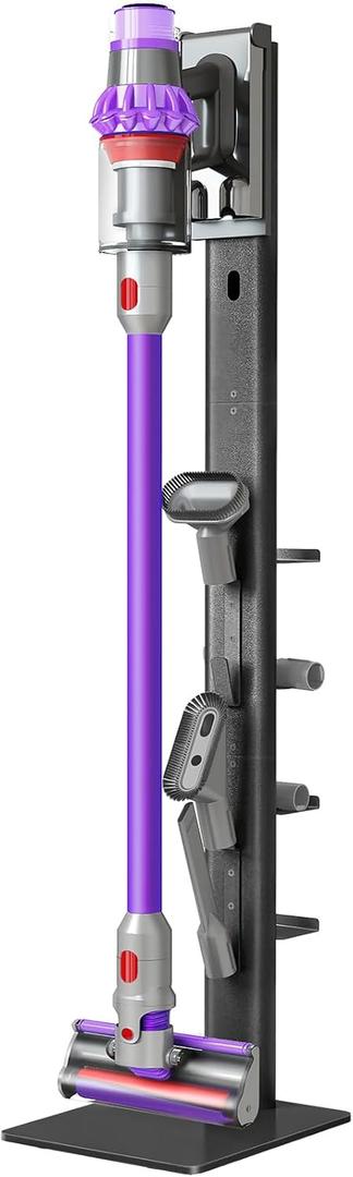 Vacuum Docking Station Stand Compatible With V15 V12 V10 V8 V7 V6 Detect Cordless Vacuums Cleaners Attachment Storage, Cleaner Stand with 4 Hooks and 4 Shelves, Metal Black (Square)