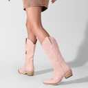 Shofrindy Pink Cowboy Boots for Women Light-Pink Western Cowgirl Boot Comfortable Chunky Heel Wide Calf and Pointed Toe Tall Boot Cute Concert Outfit Size 12 (Pink)
