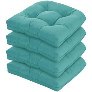 HOMELYSIAN 19x19 Outdoor Chair Cushions Set of 4, Wicker Patio Furniture Cushions with Tufted Buttons, Thick Outdoor Seat Cushions for Lawn Chairs, Overstuffed and Water Resistant, Teal