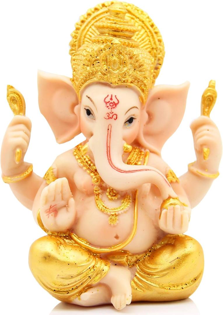 H&W 6''H Blessing A Colored Statue of Lord Ganesha Ganpati Elephant Hindu God, Elephant God Statue, Handmade Sculpture Buddha Figurine Decoration