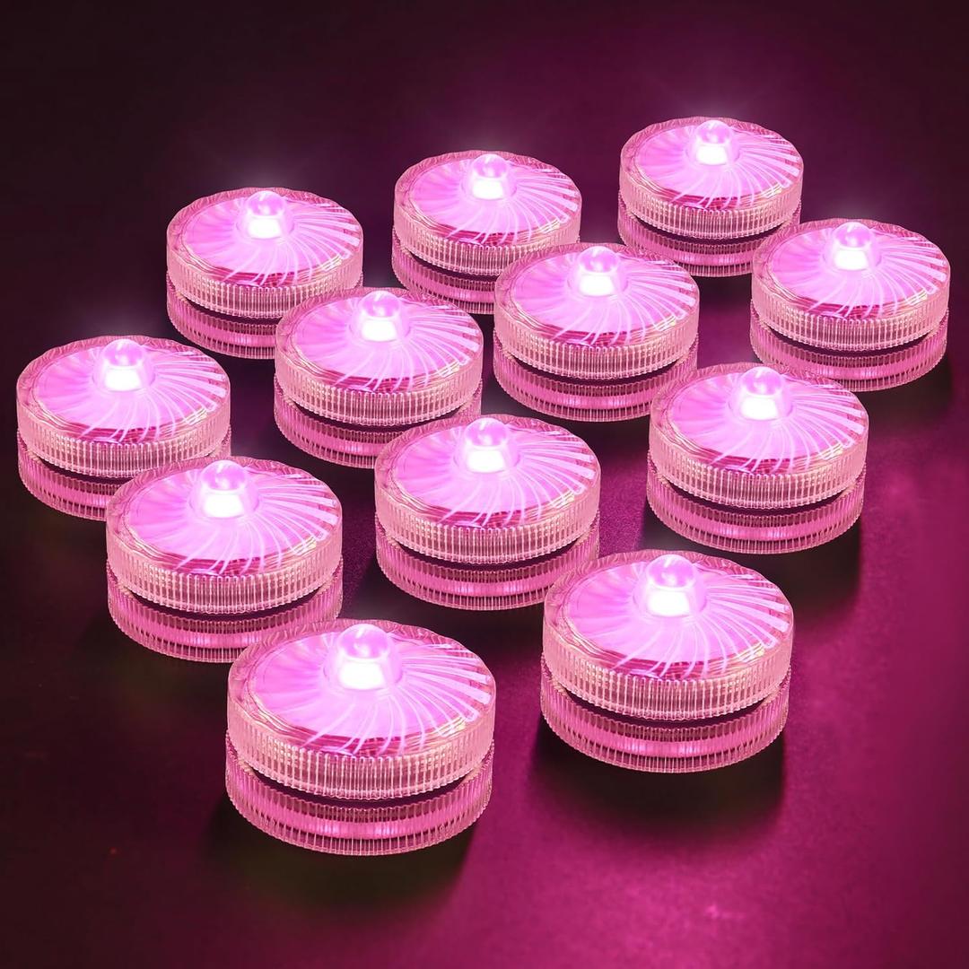HL Submersible LED Light,Pink Small LED Light,100 Hours Waterproof Flameless Led Lights Battery Powered for Wedding Home Vase Festival Party Decoration 12pcs (Built-in 24 Batteries)