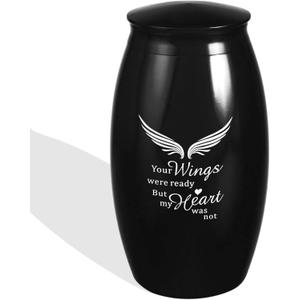 Urns for Human Ashes Adult Male Female,5.5" Black Medium Cremation Angle Urns for Men and Women, Decorative Funeral Memorial Urn