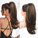 Flufymooz Ponytail Extension for Women, 20 Inch Drawstring Ponytail Hair Extension for Women, Soft Natural Looking Synthetic Pony Tails Hairpiece(Brown with Blonde Highlights)