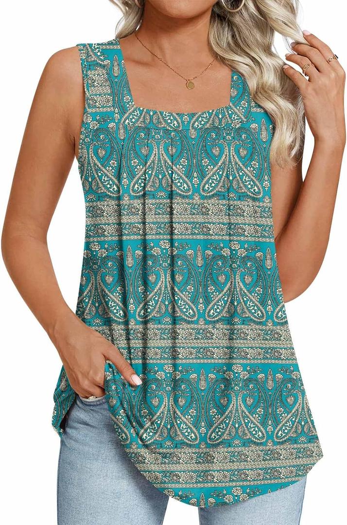 LONGYUAN Womens Tank Tops Summer Sleeveless Tunic Square Neck  (L)