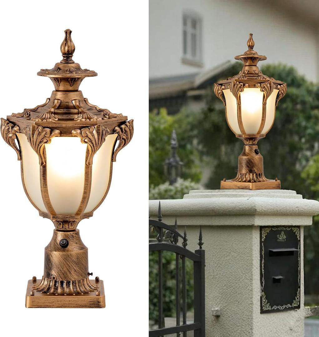 Retro Outdoor Post Light 22" Large Dusk to Dawn Waterproof Exterior Lamp LED Landscape Lights Outside Lantern Pole Light for Yard Garden Pathway Bronze